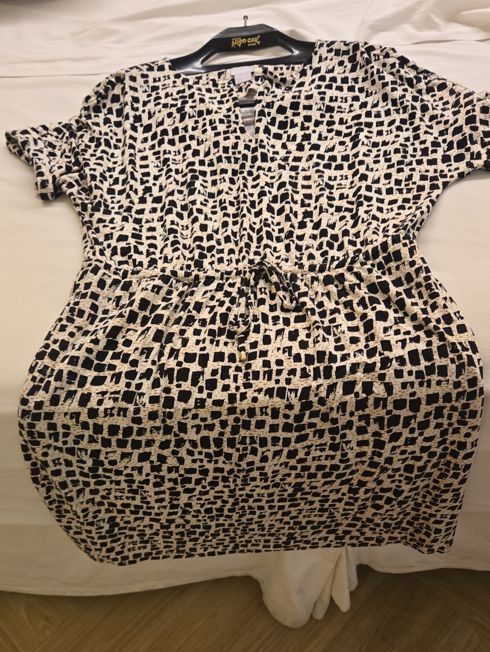 Black & White Printed Drawstring Dress